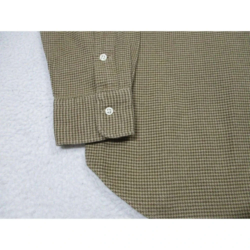 Polo Ralph Lauren Shirt Mens Large Brown Curham Sport Houndstooth Cotton‎ Casual